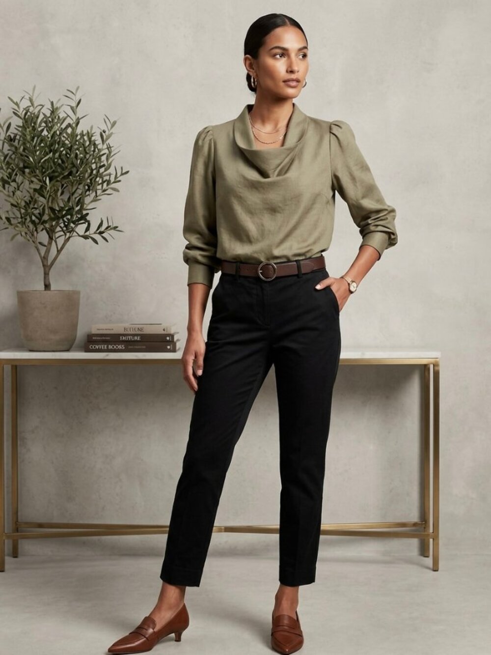 EUC Banana Republic Fitted Side Zip Black Creased Pants
